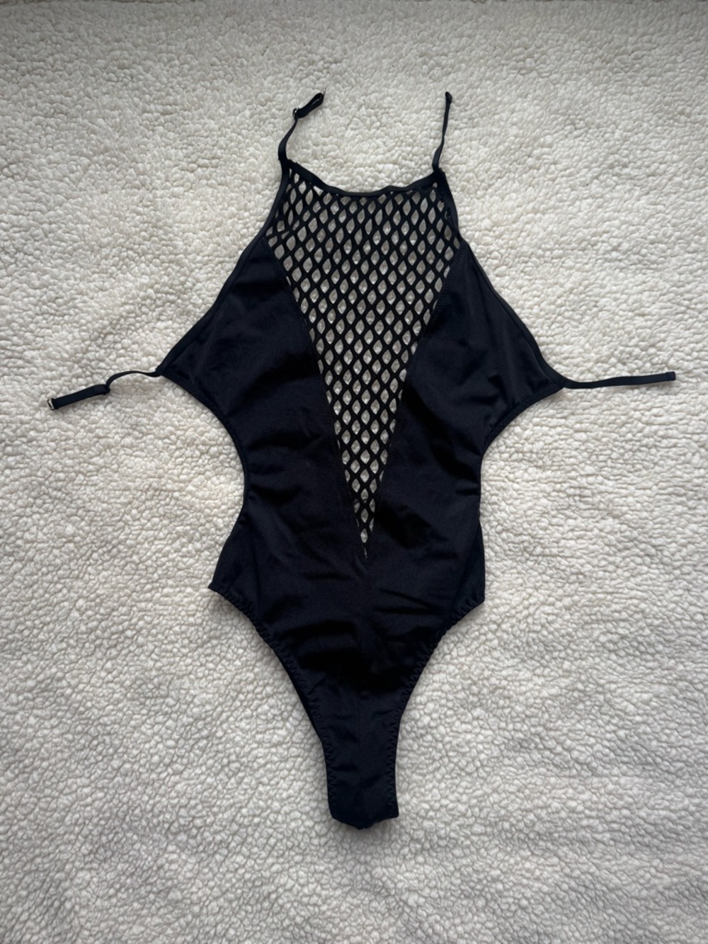 Black Mesh-Accent One Piece Swimsuit Rave Wear